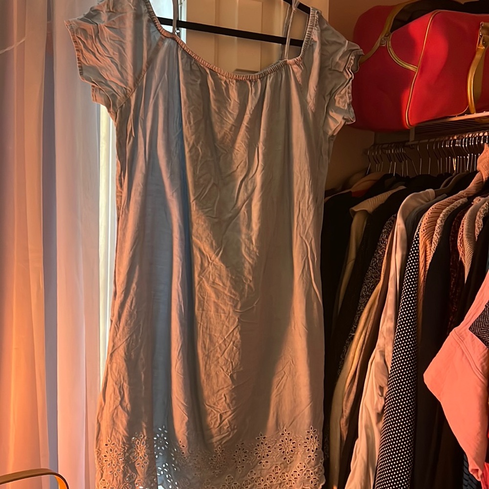 Denim color cold shoulder or cap sleeve dress